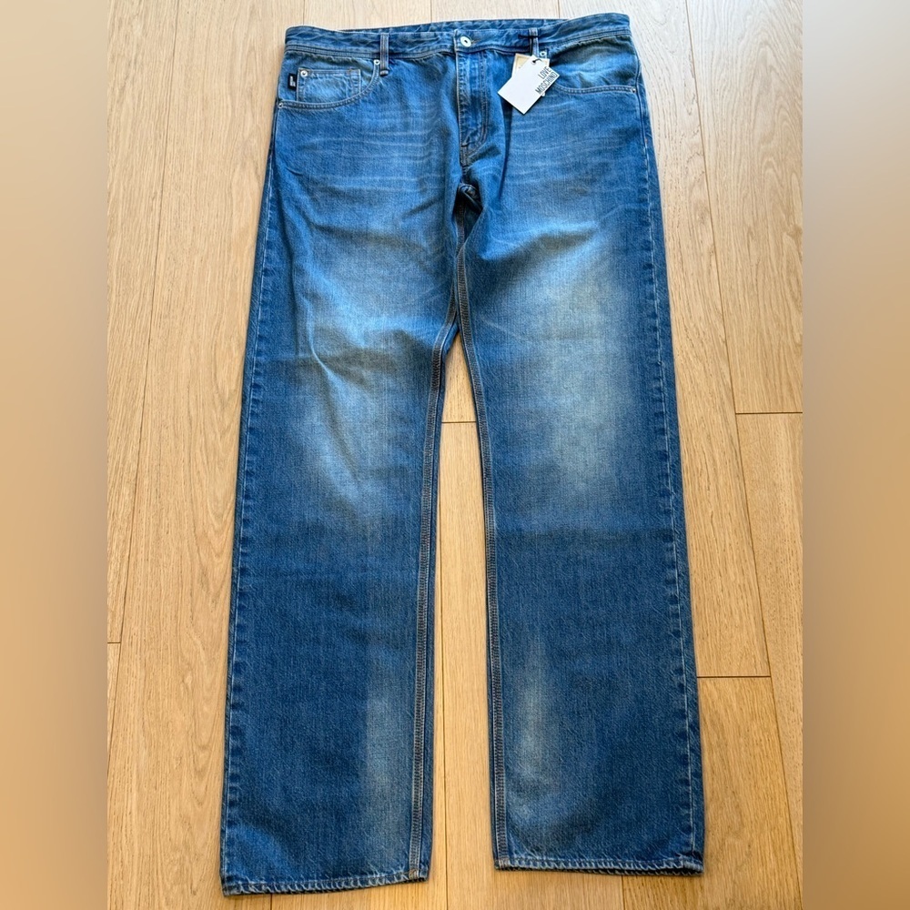 Love Moschino Designer Denim Jeans Mens 38 BNWT Blue Italian Denim